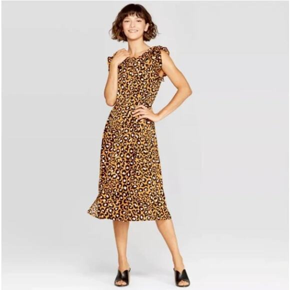 Who What Wear Dress Medium Leopard Ruffle Feminine‎ Resort Mediterranean Cruise - Picture 1 of 12